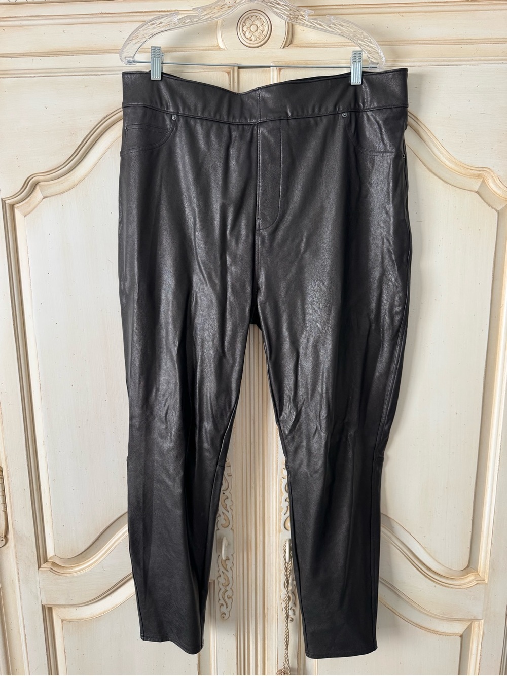 SPANX Black Faux Leather Skinny Ankle Pants Sz 2X